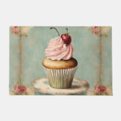 コテージコアフランスのヴィンテージカントリーピンクカップケーキ ドアマット (正面)