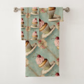 コテージコアフランスのヴィンテージカントリーピンクカップケーキ バスタオルセット (インサイチュ)