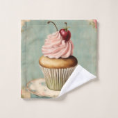 コテージコアフランスのヴィンテージカントリーピンクカップケーキ バスタオルセット (ウォッシュタオル)