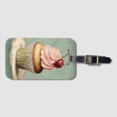 コテージコアフランスのヴィンテージカントリーピンクカップケーキ ラゲッジタグ (正面横)