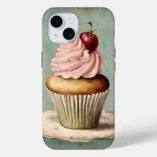 コテージコアフランスのヴィンテージカントリーピンクカップケーキ iPhone 15ケース