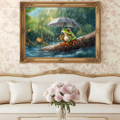 コテージコアフロッグお洒落ウッドランドレインデイ ポスター