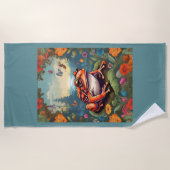 コテージコアフロッグビーチタオルカラフル-ヴィンテージ ビーチタオル (正面)