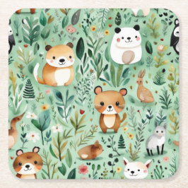 コテージコアフローラカントリーサイドグリーンデコル スクエアペーパーコースター