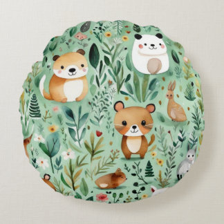 コテージコアフローラカントリーサイドグリーンデコル ラウンドクッション