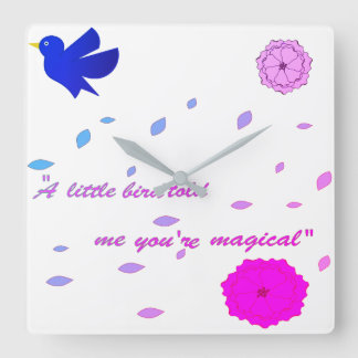 "コテージコアフローラクロック – パープルバード&ピンクフロロ スクエア壁時計