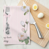 コテージコアフローラスプーンフォークピンクチキング キッチンタオル (四つ折り)
