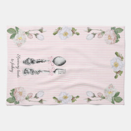 コテージコアフローラスプーンフォークピンクチキング キッチンタオル