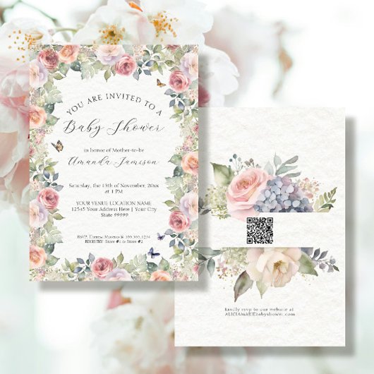 コテージコアフローラピンクローゼズンチョーズガール 招待状