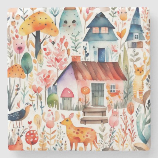 コテージコアフローラ田舎の動物の家 ストーンコースター (正面)