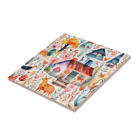 コテージコアフローラ田舎の動物の家 タイル (側面)