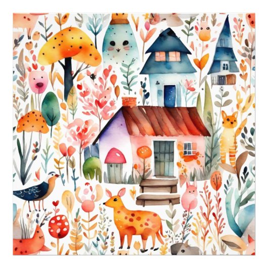 コテージコアフローラ田舎の動物の家 フォトプリント            (正面)