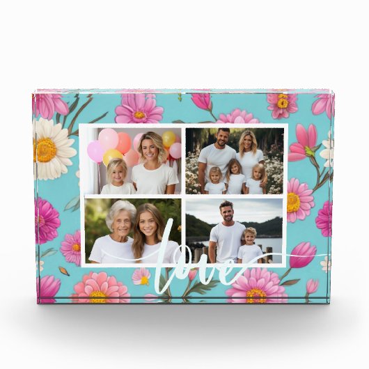 コテージコアフローラ白デイジーピンクの花4 フォトブロック (正面)