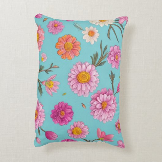 コテージコアフローラ白デイジーピンクの花 アクセントクッション (裏面(縦))