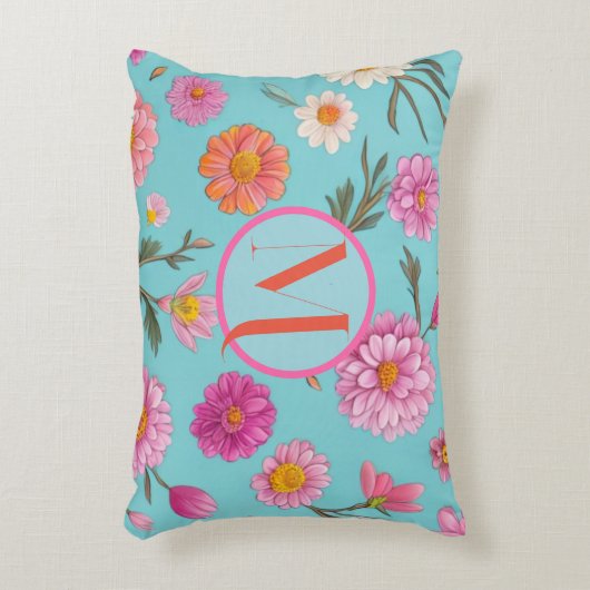 コテージコアフローラ白デイジーピンクの花 アクセントクッション (正面(垂直))