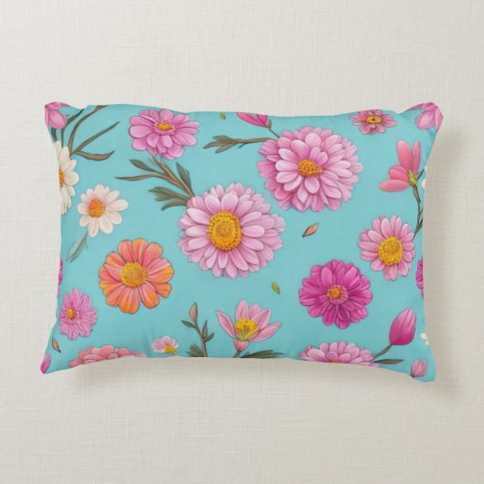 コテージコアフローラ白デイジーピンクの花 アクセントクッション (裏面)