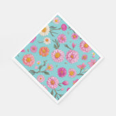 コテージコアフローラ白デイジーピンクの花 スタンダードランチョンナプキン (角)