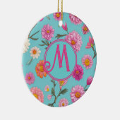 コテージコアフローラ白デイジーピンクの花 セラミックオーナメント (右)