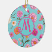 コテージコアフローラ白デイジーピンクの花 セラミックオーナメント (左)