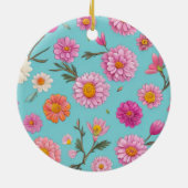 コテージコアフローラ白デイジーピンクの花 セラミックオーナメント (裏面)