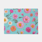 コテージコアフローラ白デイジーピンクの花 ドアマット (正面)