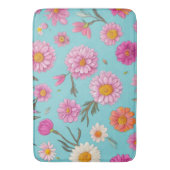 コテージコアフローラ白デイジーピンクの花 バスマット (正面縦)