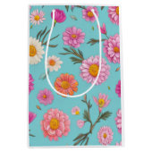 コテージコアフローラ白デイジーピンクの花 ミディアムペーパーバッグ (正面)