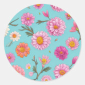 コテージコアフローラ白デイジーピンクの花 ラウンドシール (正面)