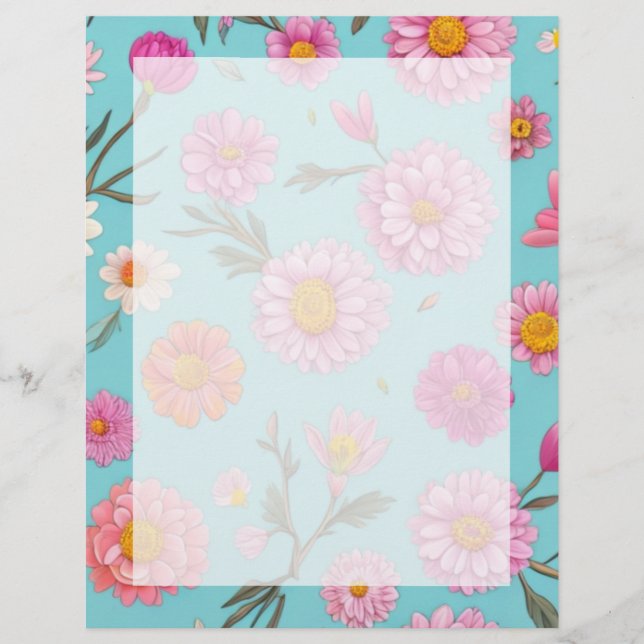 コテージコアフローラ白デイジーピンクの花 レターヘッド (正面)