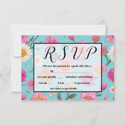 コテージコアフローラ白デイジーピンクの花 出欠カード (正面)