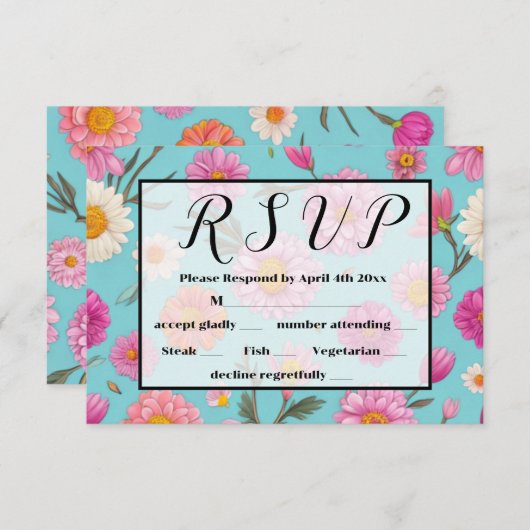 コテージコアフローラ白デイジーピンクの花 出欠カード (正面/裏面)