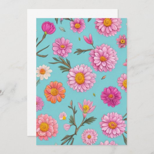 コテージコアフローラ白デイジーピンクの花 招待状 (正面/裏面)