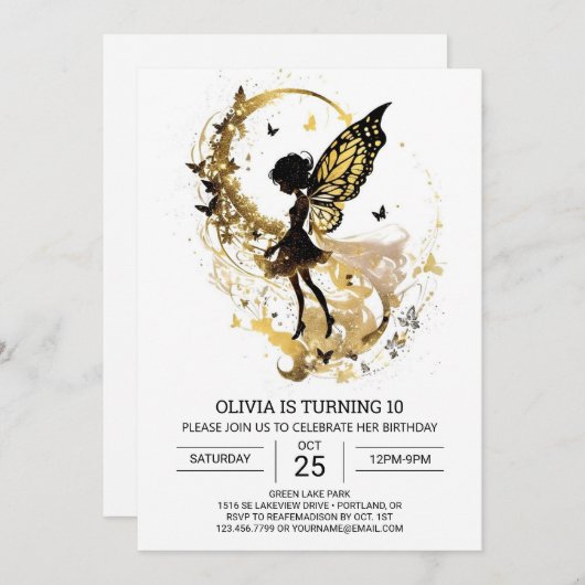 コテージコアプリンセスフェアリー誕生日チャーム 招待状 (正面/裏面)