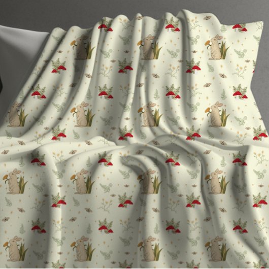 コテージコアベージュボタニカルレッドマッシュルームウッドランド フリースブランケット