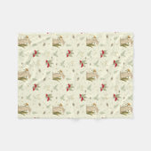 コテージコアベージュボタニカルレッドマッシュルームウッドランド フリースブランケット (正面(横))