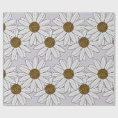 コテージコアホワイトデイジー淡い色のオンピンク背景 ラッピングペーパー (フラット)