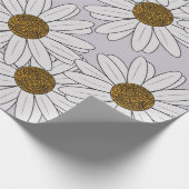 コテージコアホワイトデイジー淡い色のオンピンク背景 ラッピングペーパー (角)