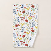 コテージコアボタニカルポピーデイジーフローラルパターン バスタオルセット (ハンドタオル)