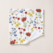 コテージコアボタニカルポピーデイジーフローラルパターン バスタオルセット (ウォッシュタオル)