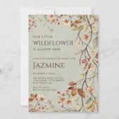 コテージコアボホセージグリーンワイルドフラワーベビーシャワー 招待状 (正面)
