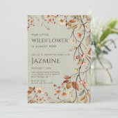 コテージコアボホセージグリーンワイルドフラワーベビーシャワー 招待状 (スタンド正面)