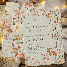 コテージコアボホセージグリーンワイルドフラワーベビーシャワー 招待状