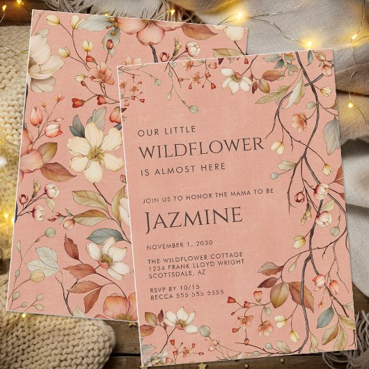コテージコアボホテラコッタワイルドフラワーベビーシャワー 招待状