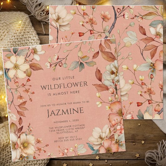 コテージコアボホテラコッタワイルドフラワーベビーシャワー 招待状