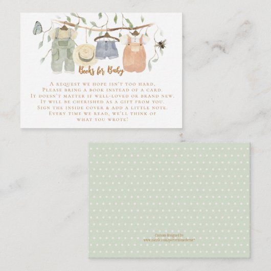 コテージコアボーイクロセスラインブックミントベビーシャワー エンクロージャーカード (正面/裏面)