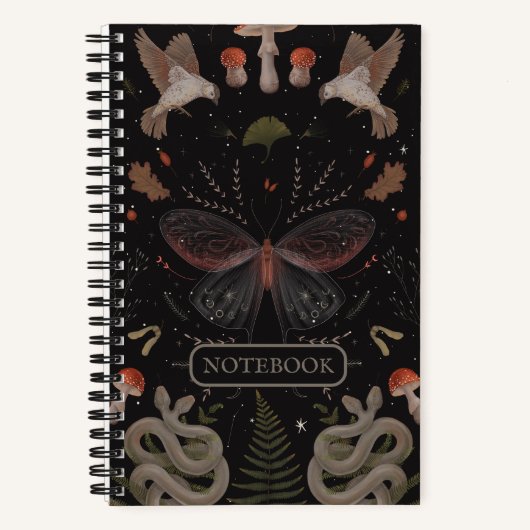 コテージコアマジカルモスマッシュルームヘビ ノートブック (正面)