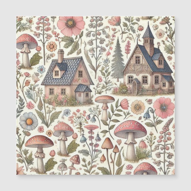 コテージコアマッシュルームとフローラルパターン (正面)