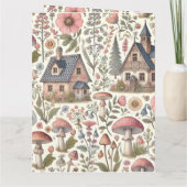 コテージコアマッシュルームとフローラルパターン カード (裏面)