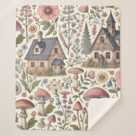 コテージコアマッシュルームとフローラルパターン シェルパブランケット