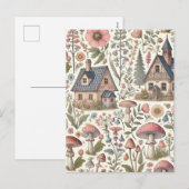 コテージコアマッシュルームとフローラルパターン シーズンポストカード (正面/裏面)